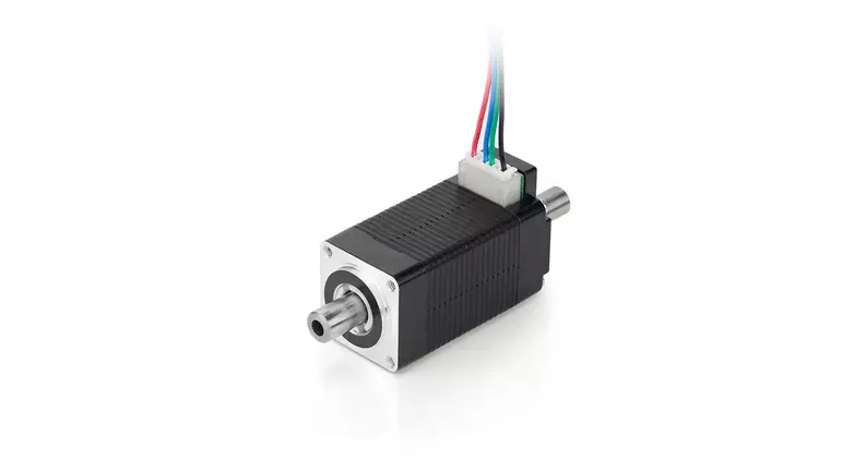 NEMA 8 hollow-shaft stepper motor with second shaft end and many options: encoder and motor controller /drive. High torque. See also our custom solutions.
